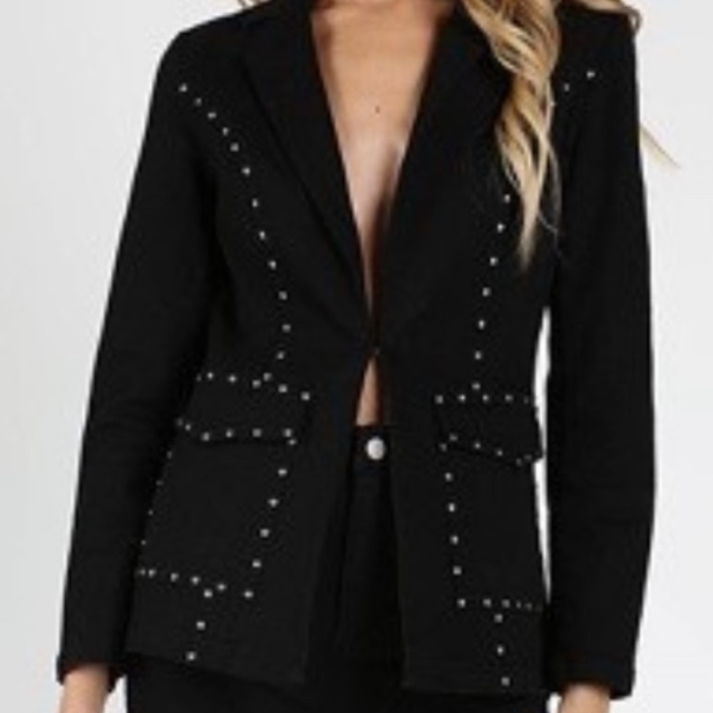 Pookie & Sebastian Women's Black Studded Blazer